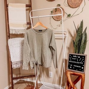 Relaxed Fit Gray Long Sleeve Top that Ties in Front